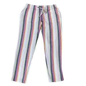 Abbelline Striped Linen-Cotton Drawstring Pants Size Small